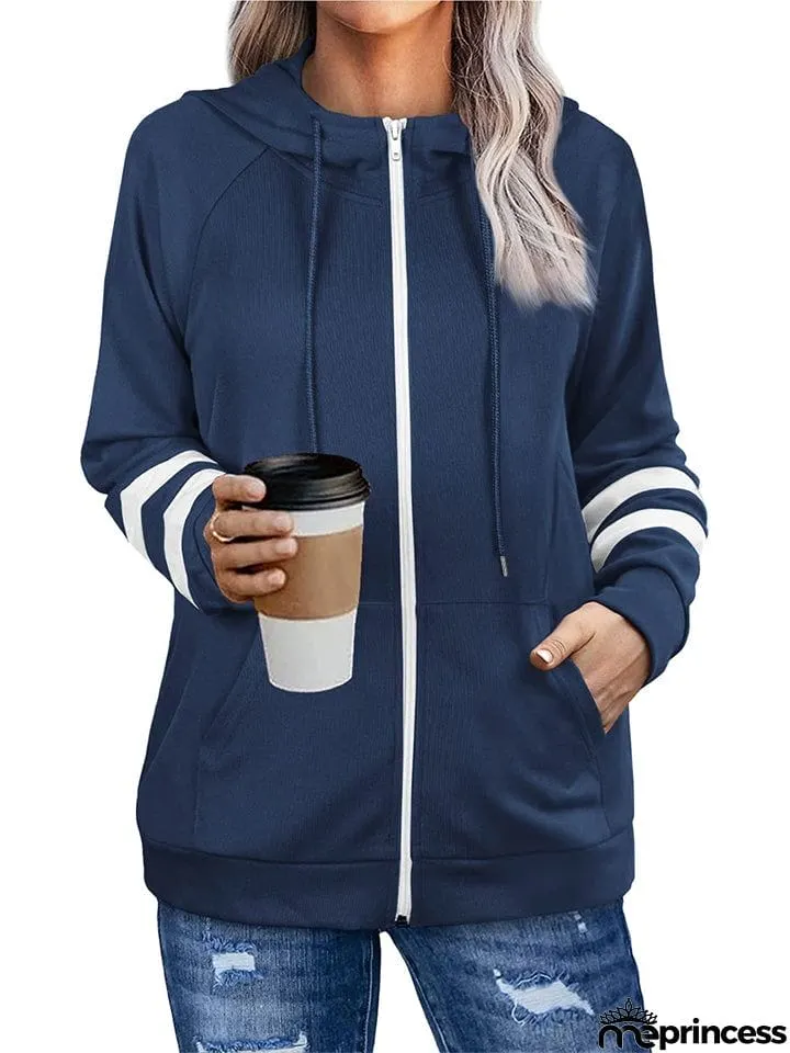 Sporty Zipper Long Sleeve Hoodies