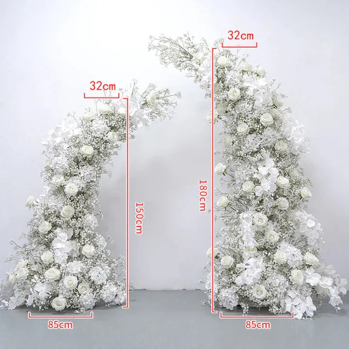 A8121 White Babysbreath Orchid Hydrangea Floral Arrangement With Horn Arch Frame Wedding