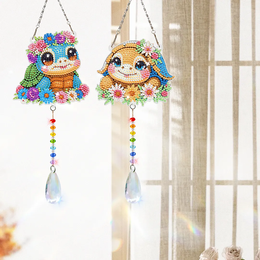 2Pcs Turtle DIY Double-Sided Diamond Painting Hanging Kits Diamond Painting Suncatcher Craft Kit for Home Garden Wall Decor Gift