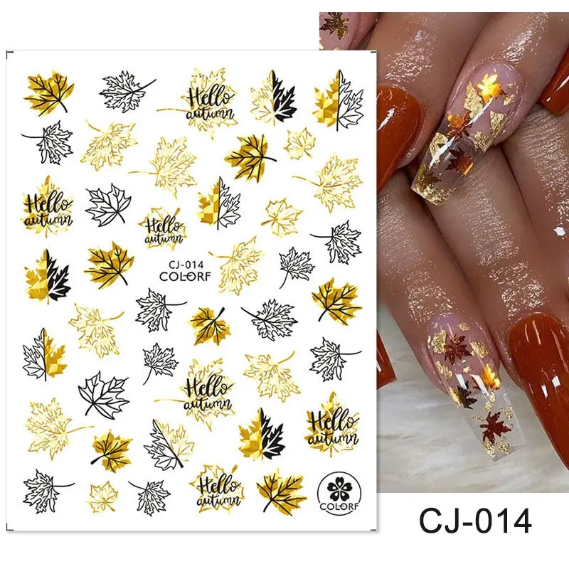 3D Christmas Nail Art Decoration Stickers Sparkly Gold White Colorful  Glitter Geometry Snowflake Winter Slider Nail Foils-Nail Inspo