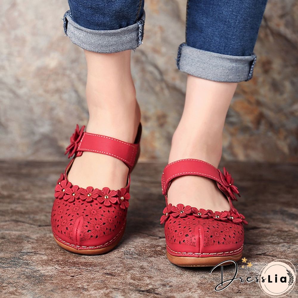 Women Vintage Style Sandals Flats Shoes Summer Casual Shoes Retro Shoes for Women Leather Shoes