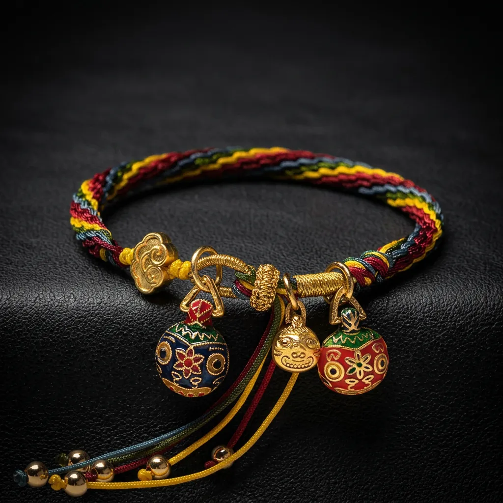 JiStones Heritage Prosperity Bracelet - Artisanal Five-Color Silk & 18K Gold-Plated Amulet Celestial Guardian - Complete Family Set