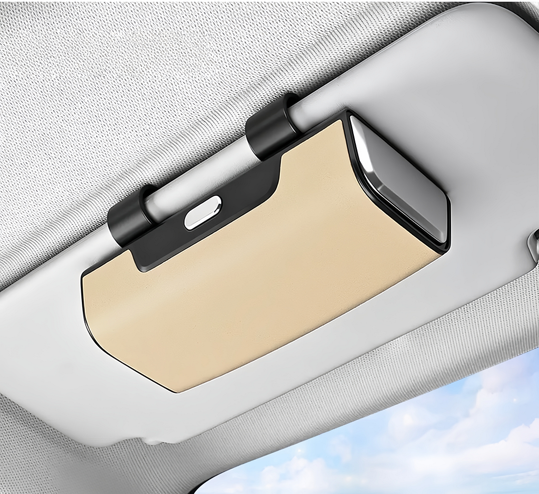 Suede multi-functional car sun visor and glasses case (customizable with car logo)