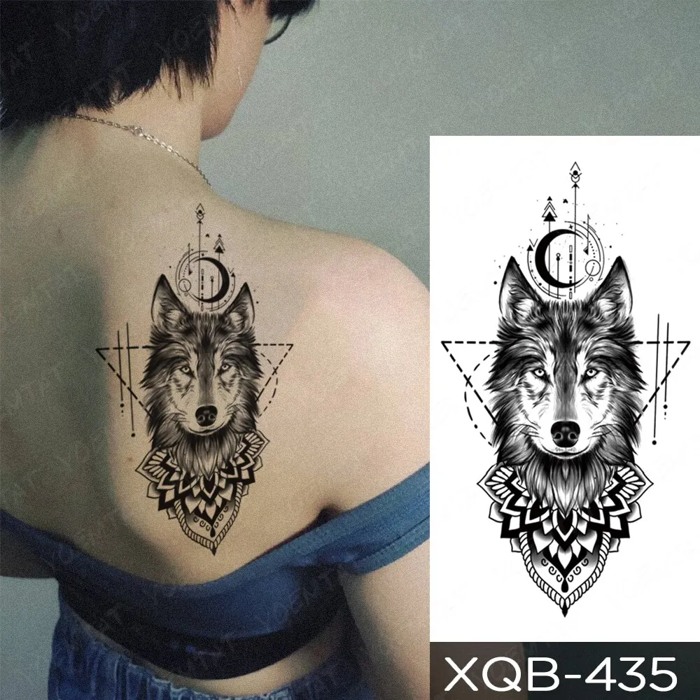 Sdrawing Temporary Tattoo Stickers Fox Lion Tiger Wolf Peony Rose Flowers Leaf Flash Tatto Women Men Body Art Arm Fake Tattoos
