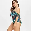 XXXL Plus Size Swimwear Women Flounce Green Leaf Print One Piece Swimsuit Large Size Bathing Suit One-Piece Beach Wear Bodysuit