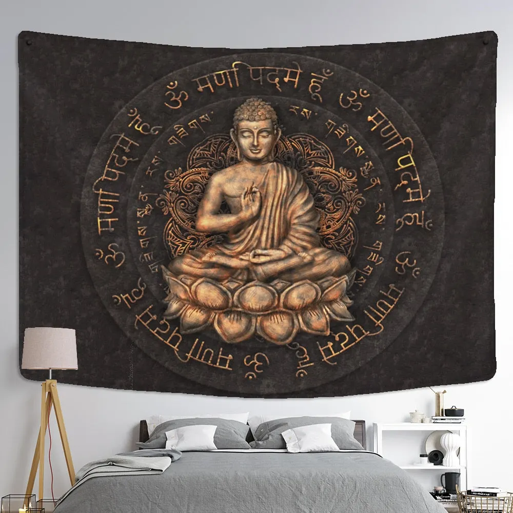Psychedelic Indian Buddha Tapestry Wall Hanging Bohemian Religious Belief Tarot Card Hippie Mandala Home Decor