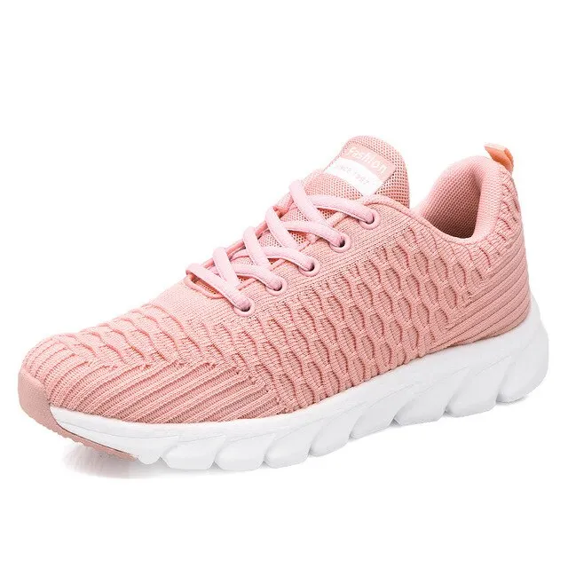 Women Mesh Sneakers 2021 New Breathable Women Flat Shoes Lightweight Casual Sports Shoes Ladies Lace-up Non-slip Sneakers Women