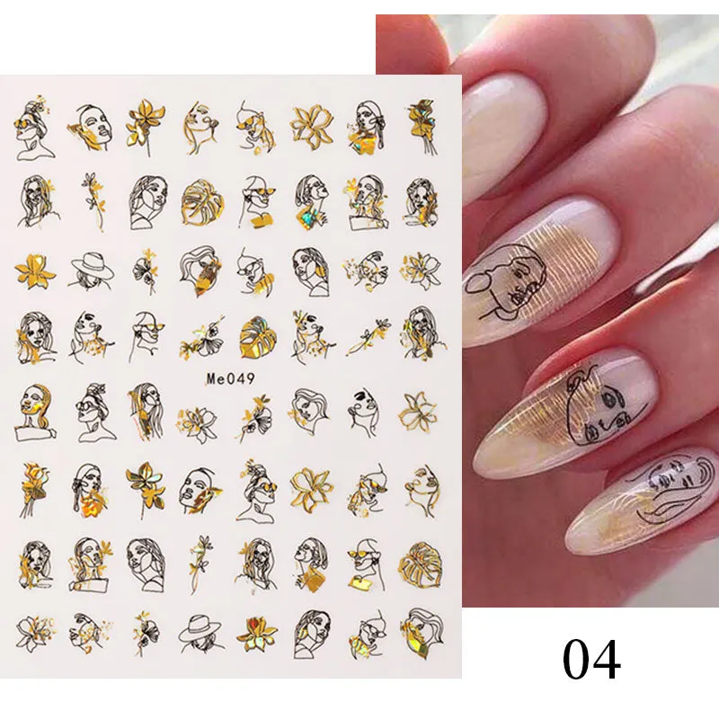 1 Pc 3D Nail Stickers Leaves Sliders for Nails Gold White Bronzing Flowers Gradient Adhesive Sticker Nail Design Art Decorations-Nail Inspo