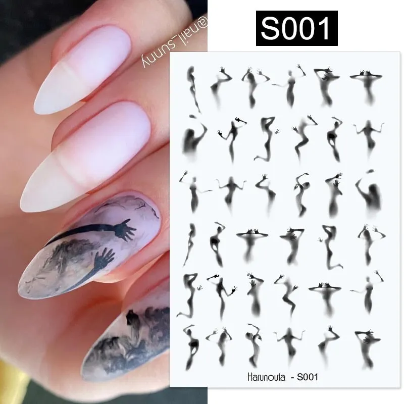 Harunouta Marble Blooming 3D Nail Sticker Decals Flower Leaves Transfer Water Sliders Abstract Geometric Lines Nail Watermark