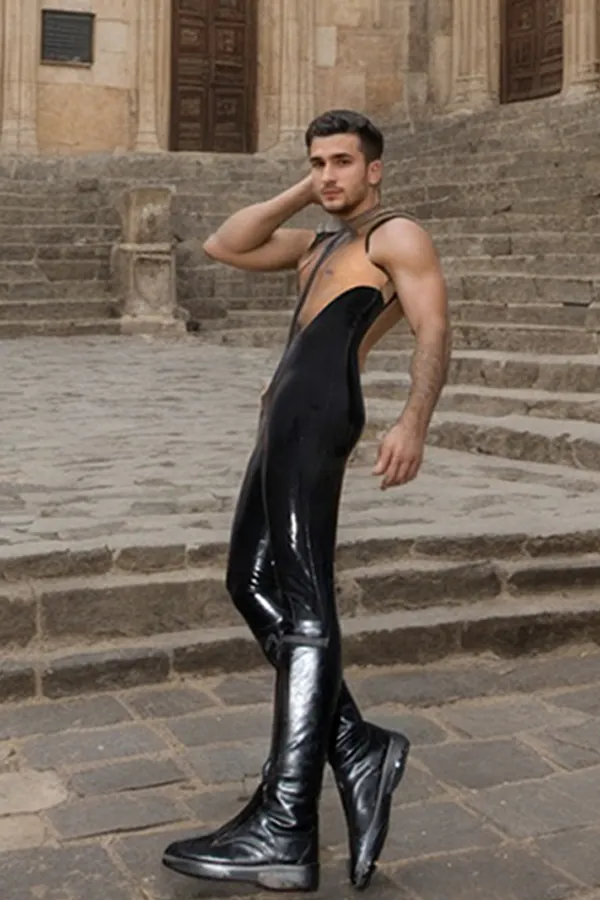 Men Latex Catsuits Two-Color Sleeveless 
