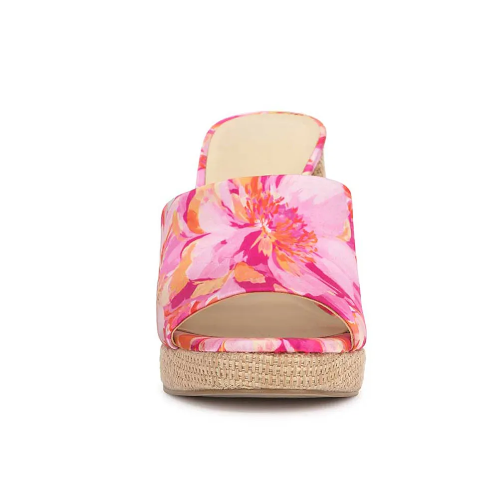 YDN Pink Woven Open-Toe Flower Print Platform High Heels Sandals