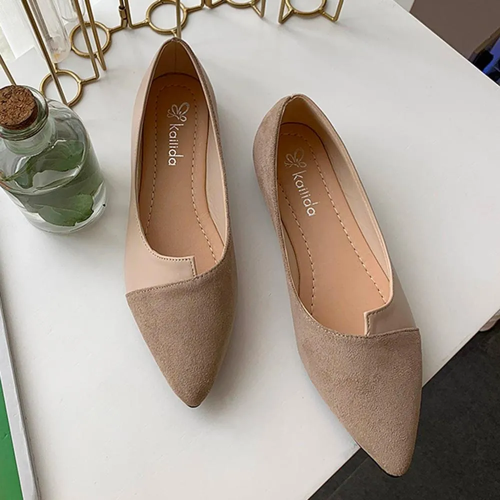 35-41 Leather Shoes Splice Color Shoe Ballerina Slip On Shoes Women Flats 2020 Fashion Pointed Toe Ballet Footwear buty damskie