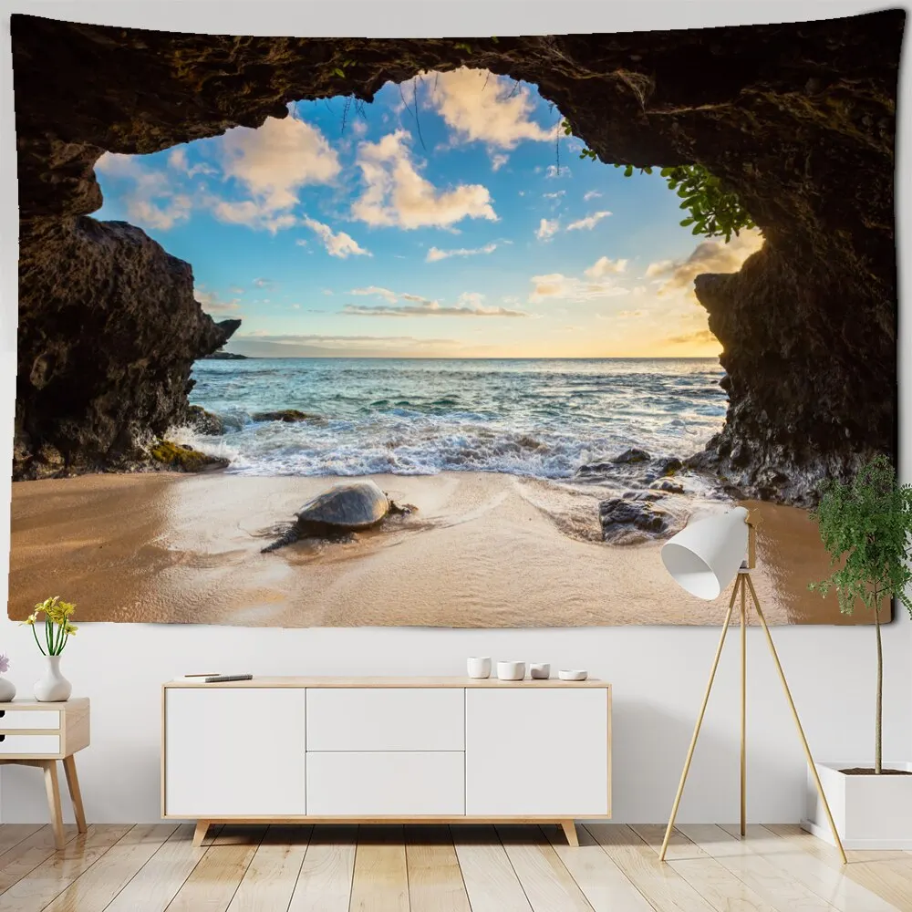 Sunset Seascape Tapestry Wall Hanging Bohemian Style Hippie Witchcraft Aesthetics Room Bedroom Home Decor