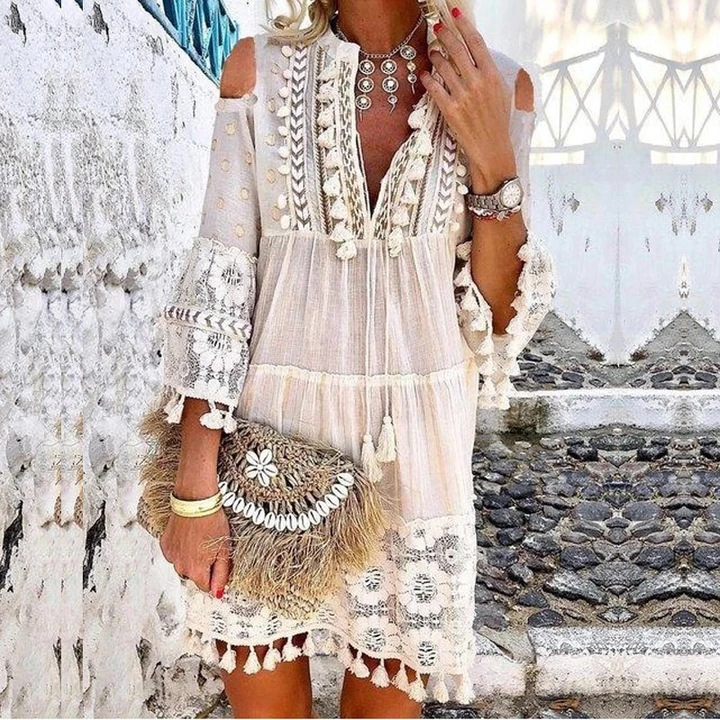Plus Size Spring and Summer New Fashion Lace V-neck Patchwork Dress