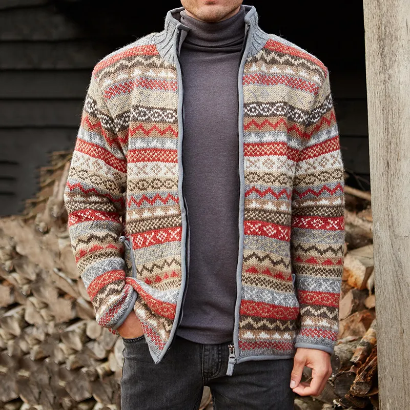 Mens Vintage Fair Isle Knitted Cardigan Sweater