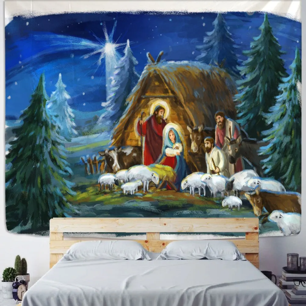 Cartoon Christmas Illustration Tapestry Wall Hanging Hippie Witchcraft Tapiz Holiday Aesthetics Room Home Decor