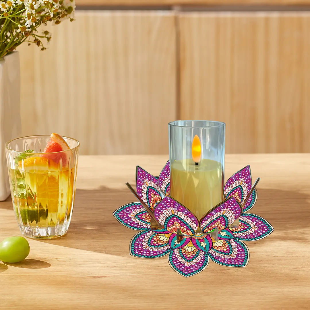 Mandala Lotus-N Acrylic DIY Diamond Painting Candle Holders Without Candles Crystal Painting Tealight Candle Stand Table Centerpiece for Adults Beginners Home Party Decor