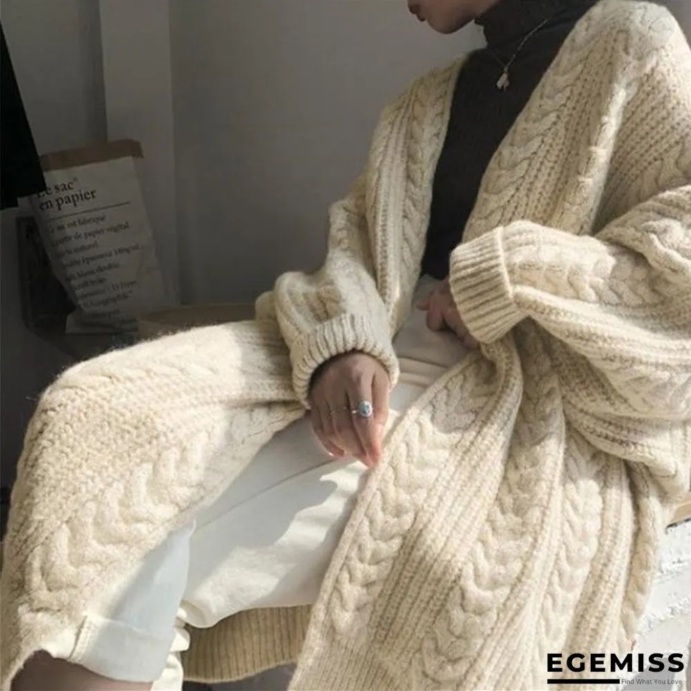 Autumn New Long Knit Cardigan Long Sleeve Lazy Twist Sweater Coat | EGEMISS