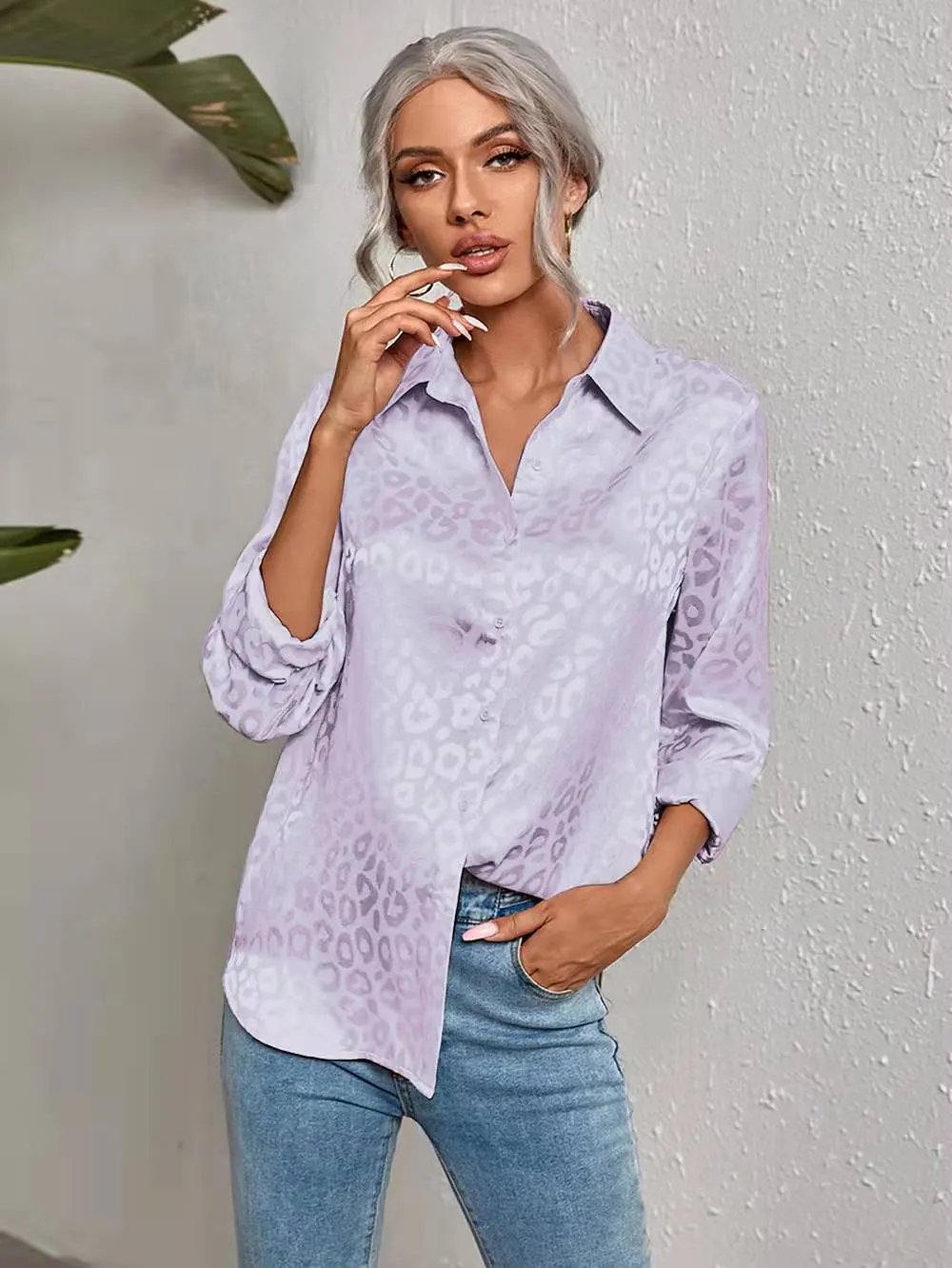 Back to school  Women Leopard Print Luxury Blouse Spring Summer Long Sleeve Lapen Vintage Button Up Shirt Office Lady Satin Tunics Harajuku Top