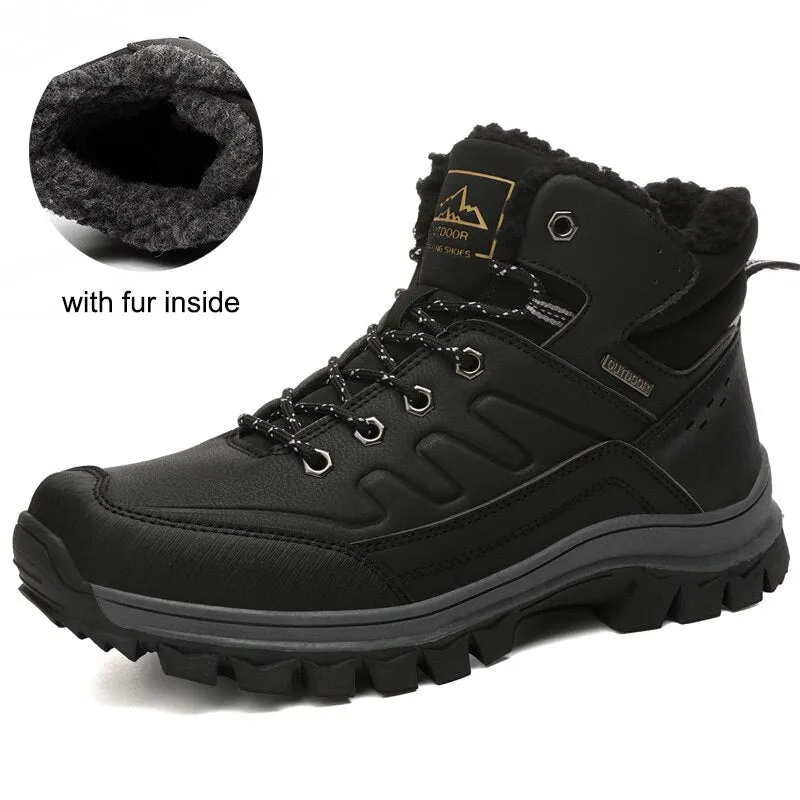 2021 Winter New Men Snow Boots Outdoor Warm Plush PU Leather Booties Ankle Boots Man Outdoor Sneakers Flat Platform Work Shoes