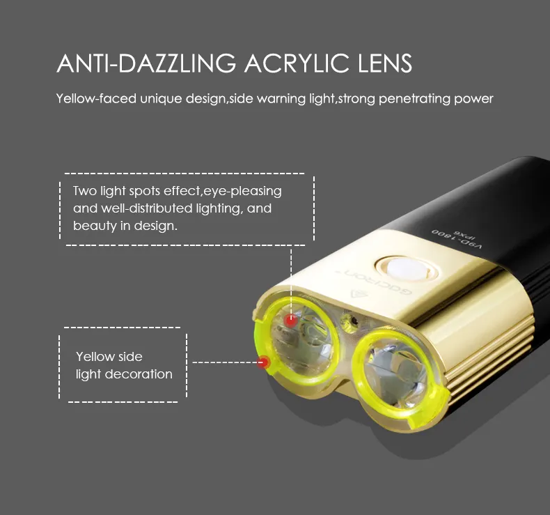 V9D-1800 Gold Professional Bicycle Headlight &Power Bank