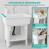 [US Local Warehouse] Freestanding Utility Sink Plastic Wash Basin w/ Washboard & Faucet Laundry Pool Laundry Tub Kit for Room Basement Garage