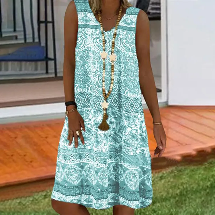 Bohemian Tribal Printed Sleeveless Midi Dress