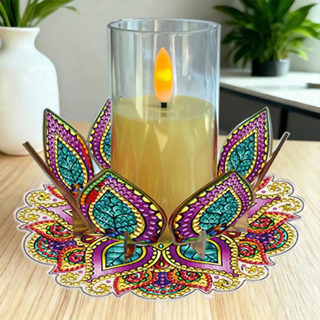 Mandala Lotus-B Acrylic DIY Diamond Painting Candle Holders Without Candles Crystal Painting Tealight Candle Stand Table Centerpiece for Adults Beginners Home Party Decor
