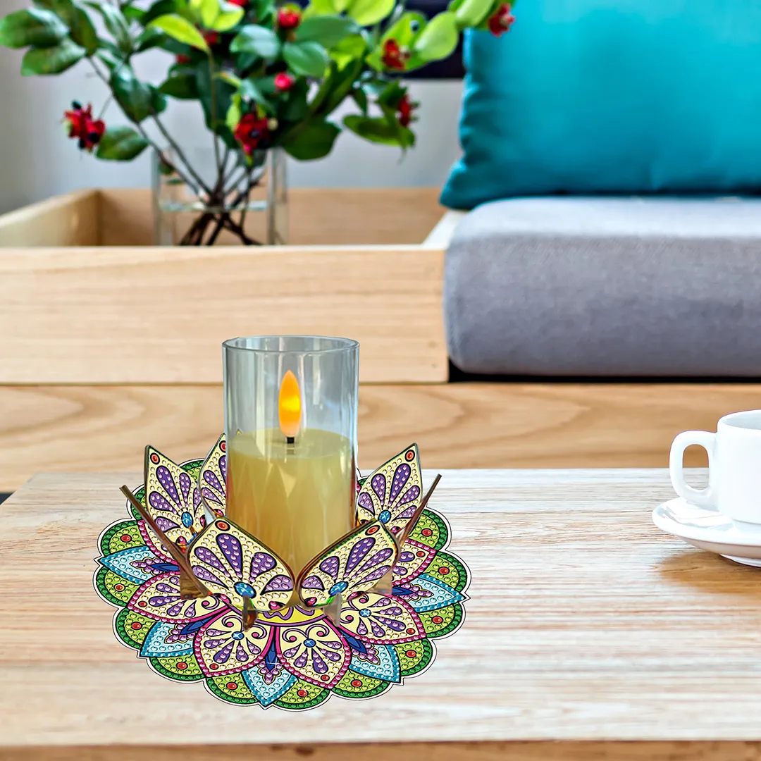 Mandala Lotus-M Acrylic DIY Diamond Painting Candle Holders Without Candles Crystal Painting Tealight Candle Stand Table Centerpiece for Adults Beginners Home Party Decor