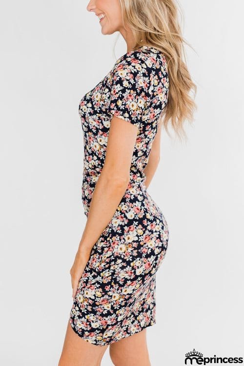 Fashion O Neck Printed Short Sleeve Dress