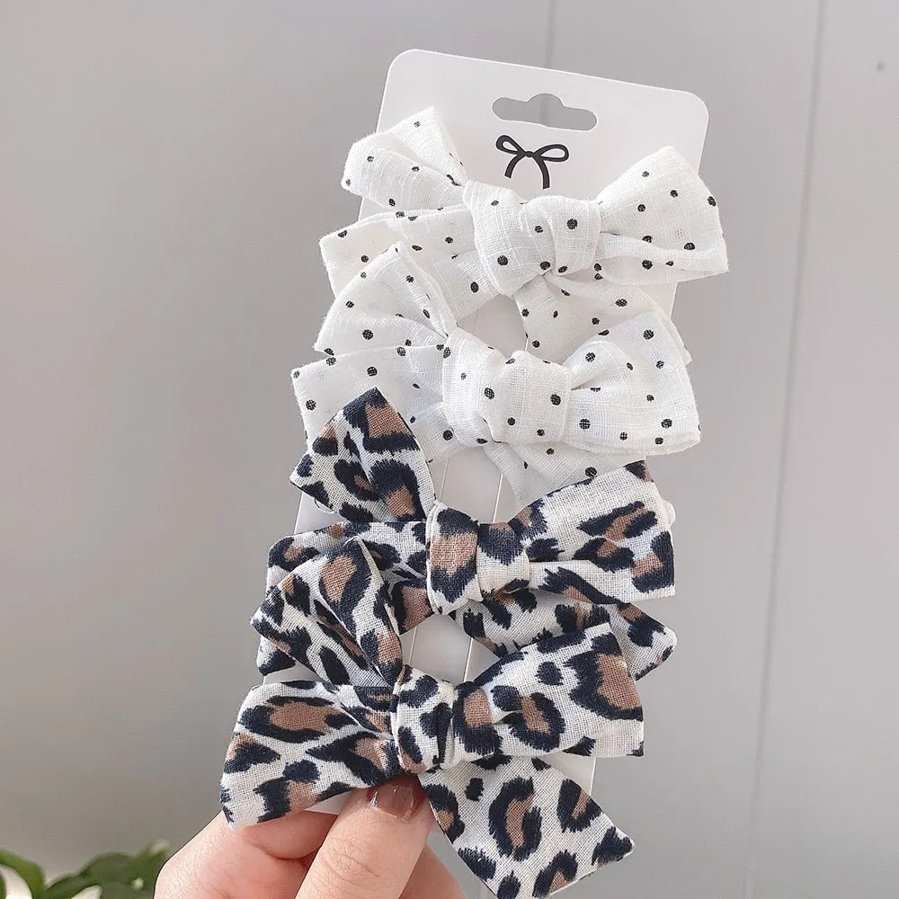 4Pcs/set 2021 New Leopard Print Hair Clips For Cute Girls BB Boutique Hairpins Bowknot Barrettes Headwear Kids Hair Acesssories
