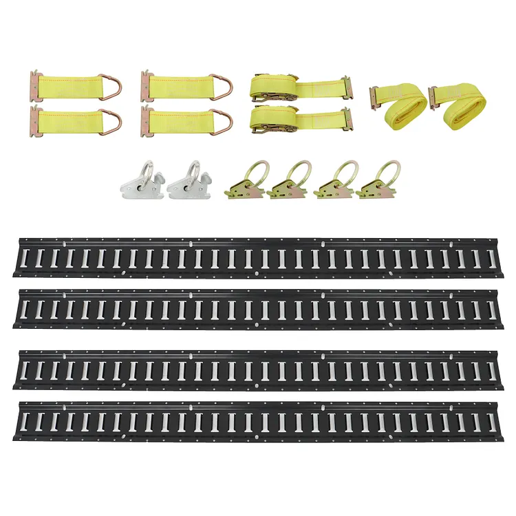SEBLAFF E-Track System Starter Rail Tie Down Kit with 4Pcs 5Ft Rails 2Pcs Ratchet Trailer Tie Down Straps 4Pcs Rope Tie Offs and 6Pcs Heavy Duty E-Track O-Ring Anchors Heavy Loads up to 2,000 Lbs