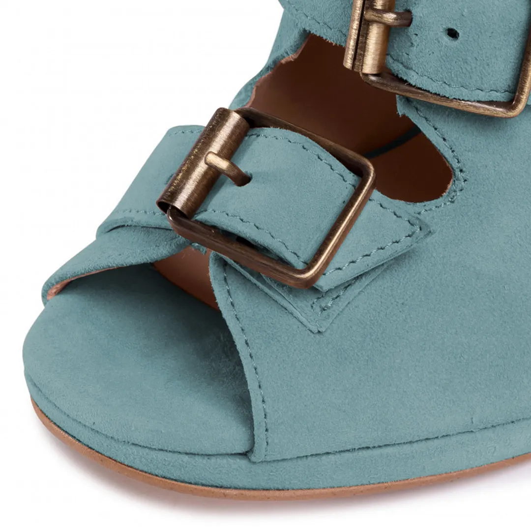 Blue Faux Suede Platform Back-Zip High Heel Gladiator Sandals