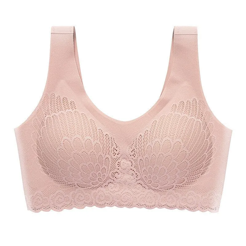 Thin Push Up Vest Bra Women Seamless Underwear Solid Lace Soft Comfortable Sleep Top With Chest Padded Bras For Women M L XL XXL