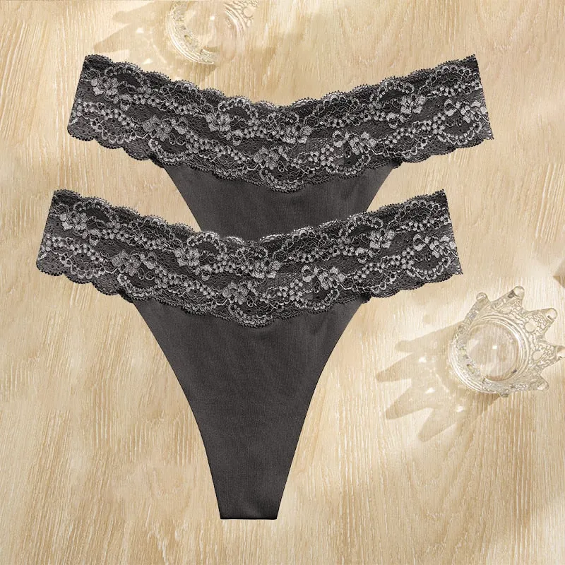 FINETOO 2PCS/Set Gstring Seamless Women Lace Pantys Girls Thongs S-L Fashion Sexy Underwear For Woman Lingerie Floral Panties