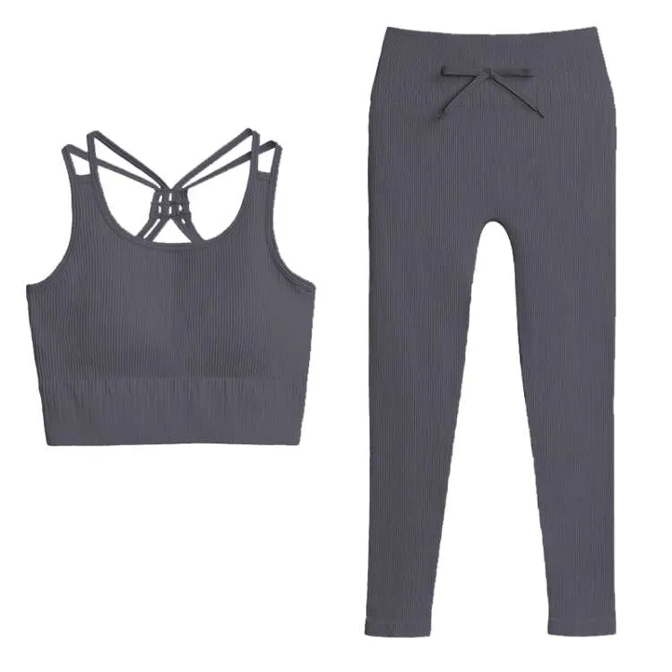 SVOKOR Sport Two Piece Sets Women Gym Tracksuits Workout 2Pcs Sexy Running Leggings Cycling Shorts Fitness Vest Short Crop Tops