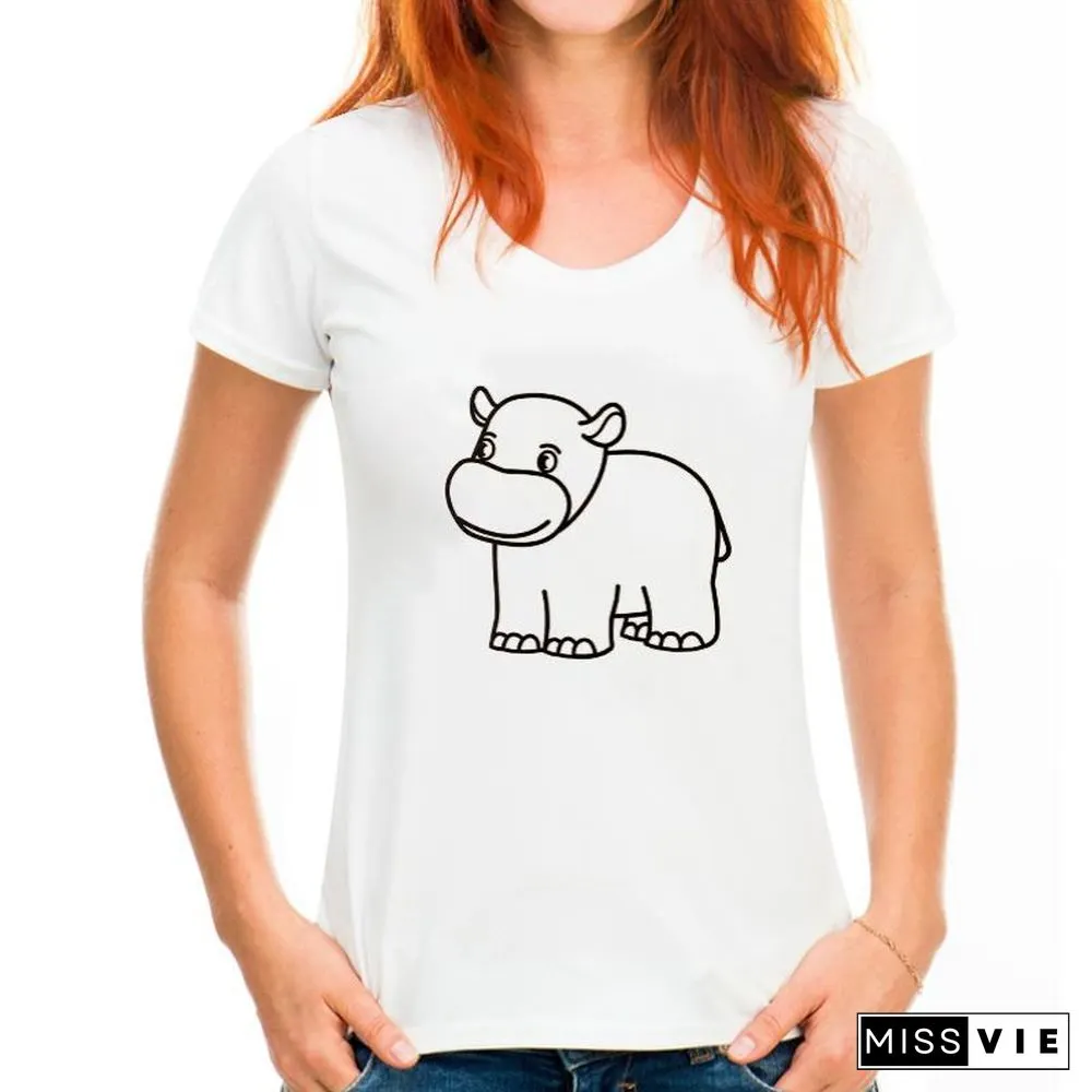 Summer T-Shirt Women Kawaii Cute Animal Print Casual Short Sleeve Fashion Aesthetic Girl Top Tees Oversized Female Clothing