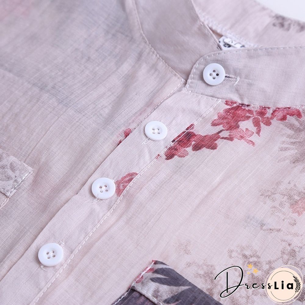 Vintage Women Floral Printed Casual Loose Tops Shirt Tunic Dress