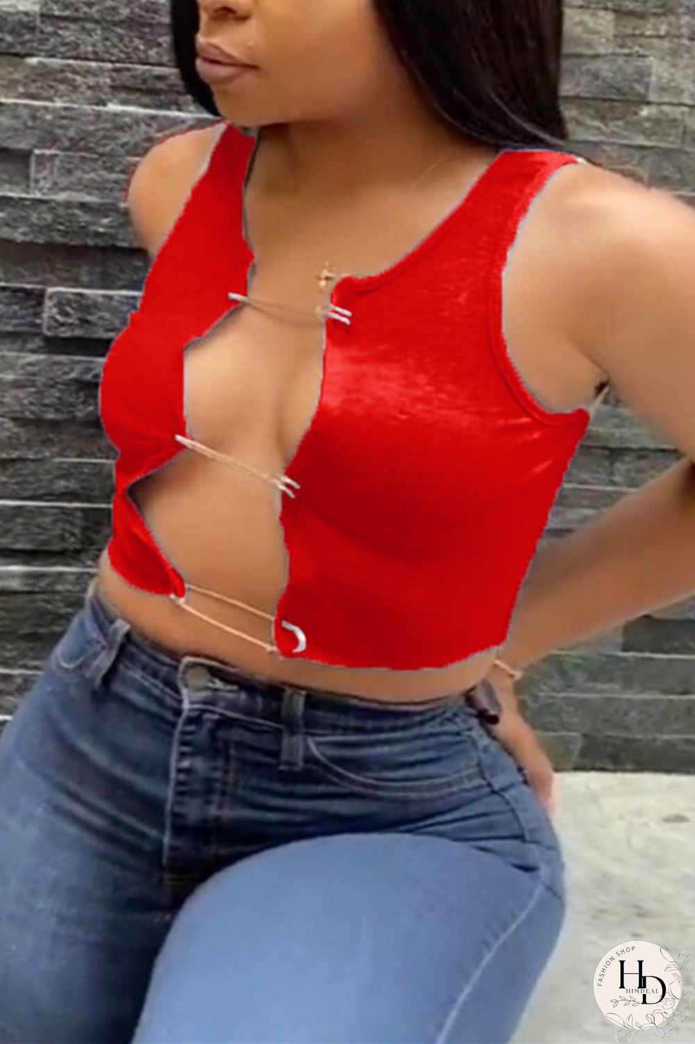 Red Fashion Sexy Spaghetti Strap Sleeveless Spaghetti Strap Short Solid Tops