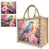 Diamond Painting Flowers and Bird Linen Tote Bag Replaceable Canvas for Women