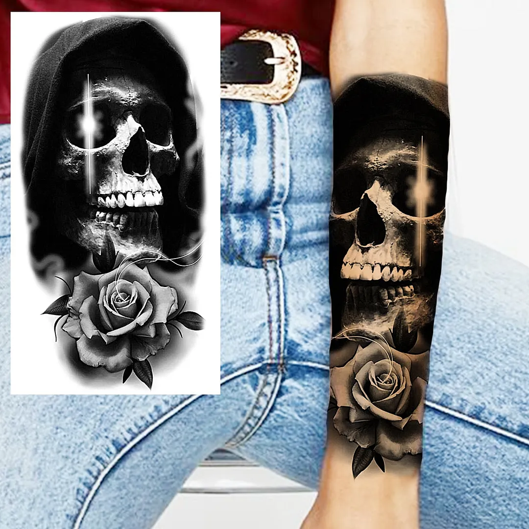 Halloween Clown Joker Scary Temporary Tattoos For Men Women Realistic Scary Lion Waterproof Tattoo Forearm Tatoos Vampire