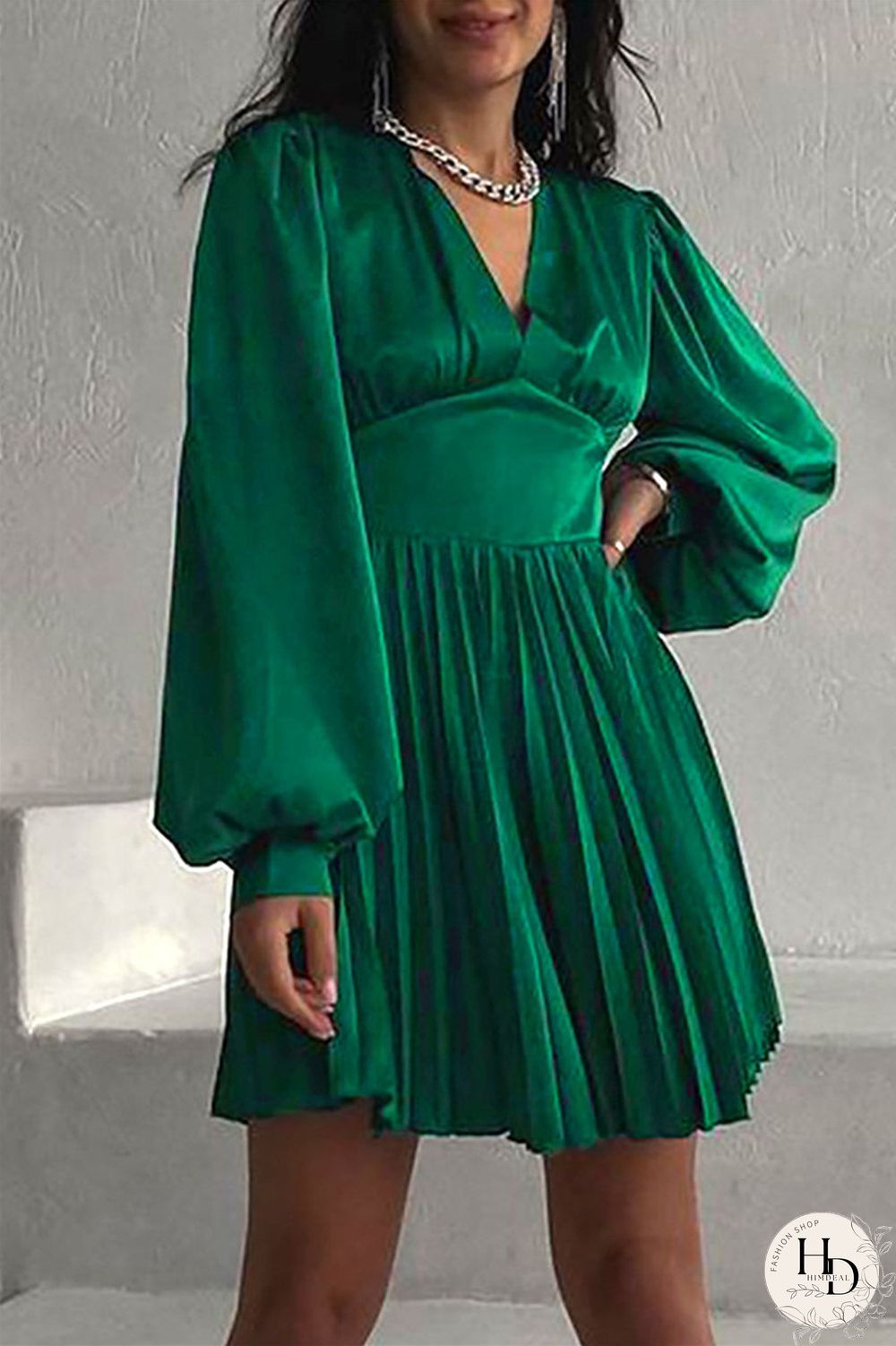 Burgundy Casual Solid Patchwork Fold V Neck Pleated Dresses