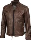 🛒fjackets Męskie kurtki sk&oacute;rzane z prawdziwej sk&oacute;ry jagnięcej &ndash; pikowana kurtka sk&oacute;rzana męska w stylu motocyklowym (Cafe Racer), zapinana na zamek