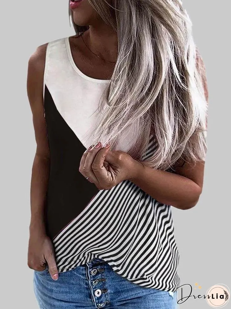 Loose Contrast Stripes Print Tank Top