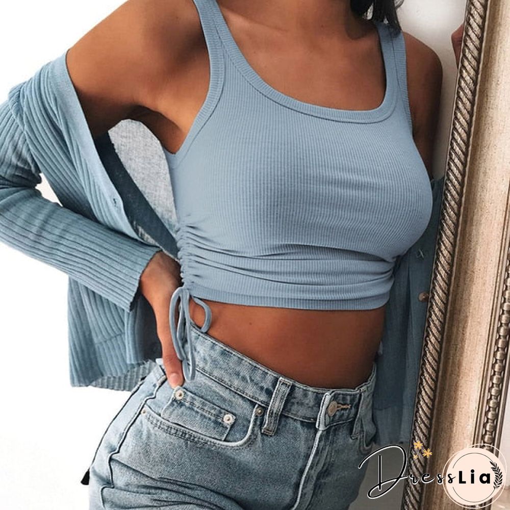 Casual Solid O-Neck Long Sleeve Crop Top Women Side Drawstring Ruched White T-Shirt Female Tee Shirt Top For Women Clothing