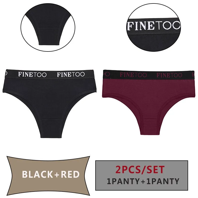 FINETOO 2PCS/Set Women Cotton Panties Sexy Letter Underwear Panty Thong Low Waisted 1Panty+1G-string Brief Tanga Lingerie Femme