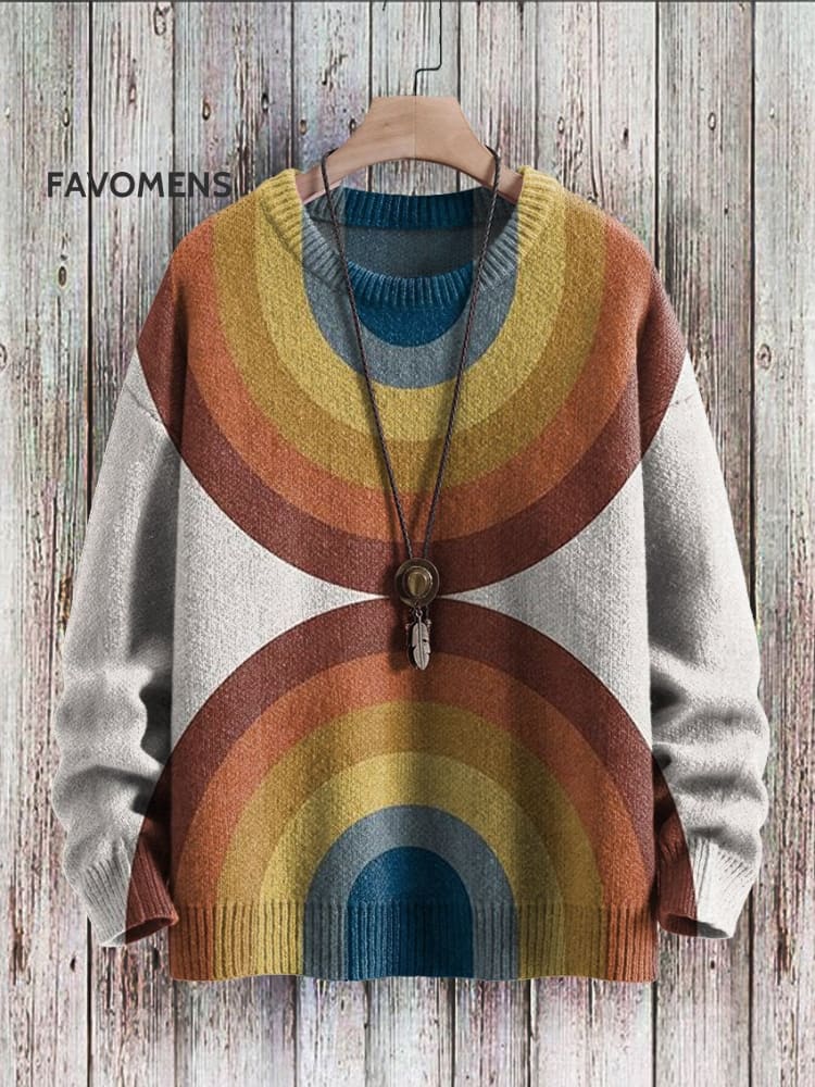 Rainbow Ring Print Knit Pullover Sweater / S
