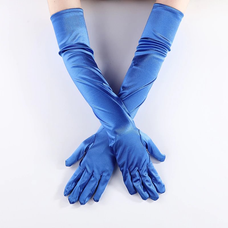 Billionm OJBK Women Classic Satin Finger Long Gloves Opera/Elbow/Wrist Stretch Gloves Halloween Cosplay Solid Color Party Arm Warmer 2022