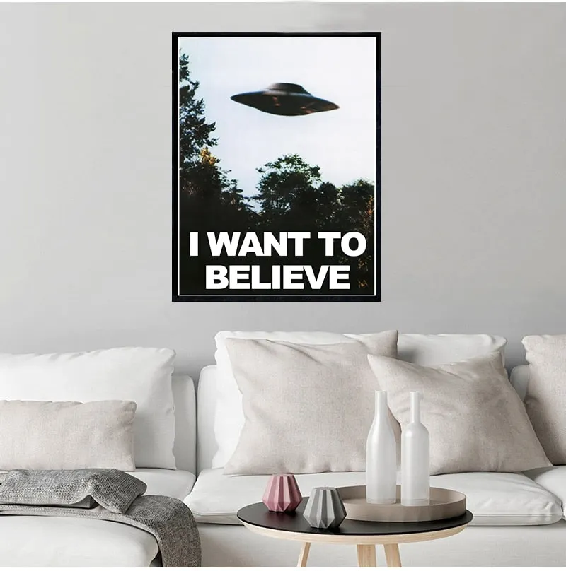I WANT TO BELIEVE - The X Files Art Silk Or Canvas  UFO TV Series  Print Canvas Painting Decorative Picture Home Decor