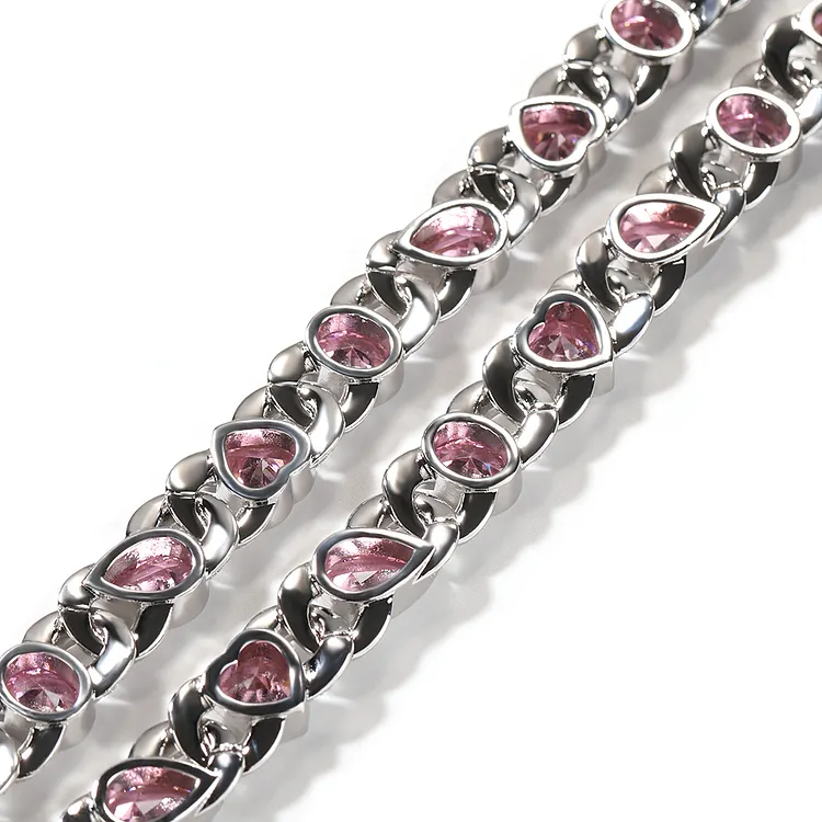 Iced Pink Round Oval Heart Mix Chains Bracelets Necklaces Hip Hop For Women